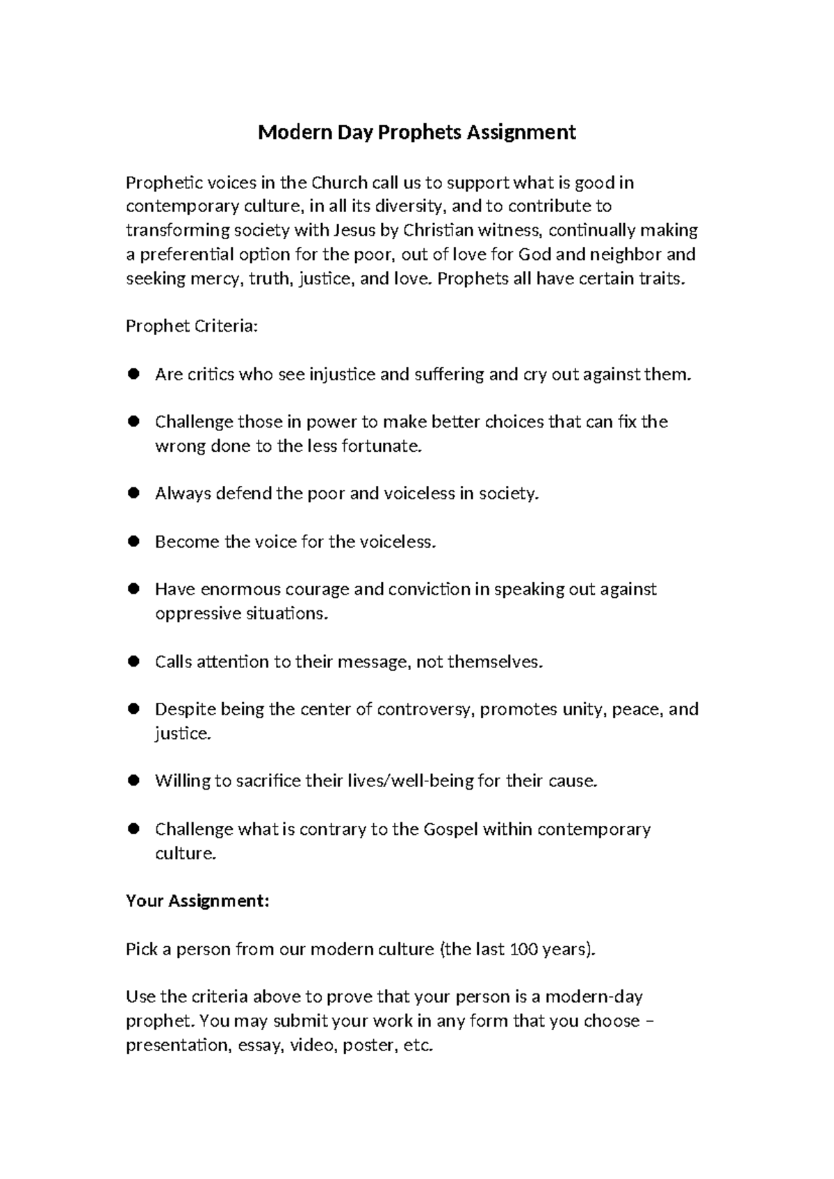 Modern Day Prophet Assignment 1 - Modern Day Prophets Assignment ...