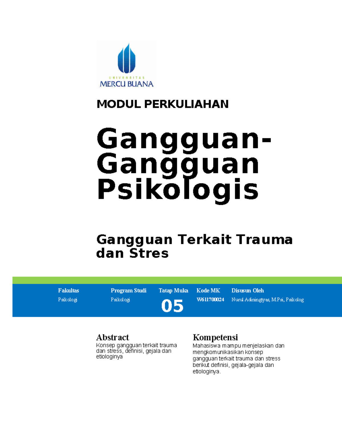 GGP 5 - Ggp Tm 5 - MODUL PERKULIAHAN Gangguan- Gangguan Psikologis ...