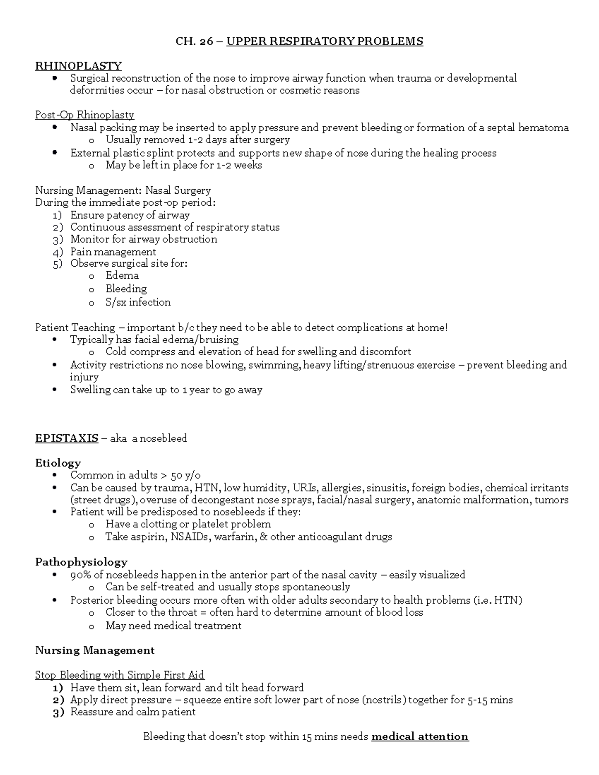 Upper Respiratory Problems CH. 26 UPPER RESPIRATORY PROBLEMS