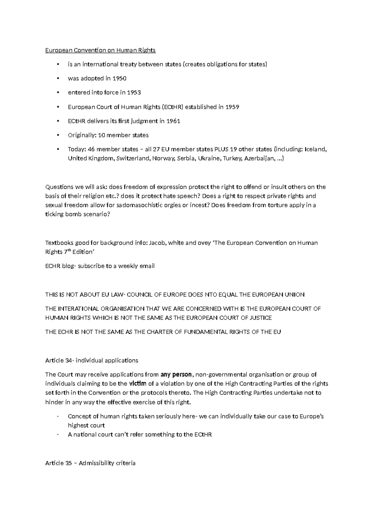 Intro lecture - European Convention on Human Rights - is an ...