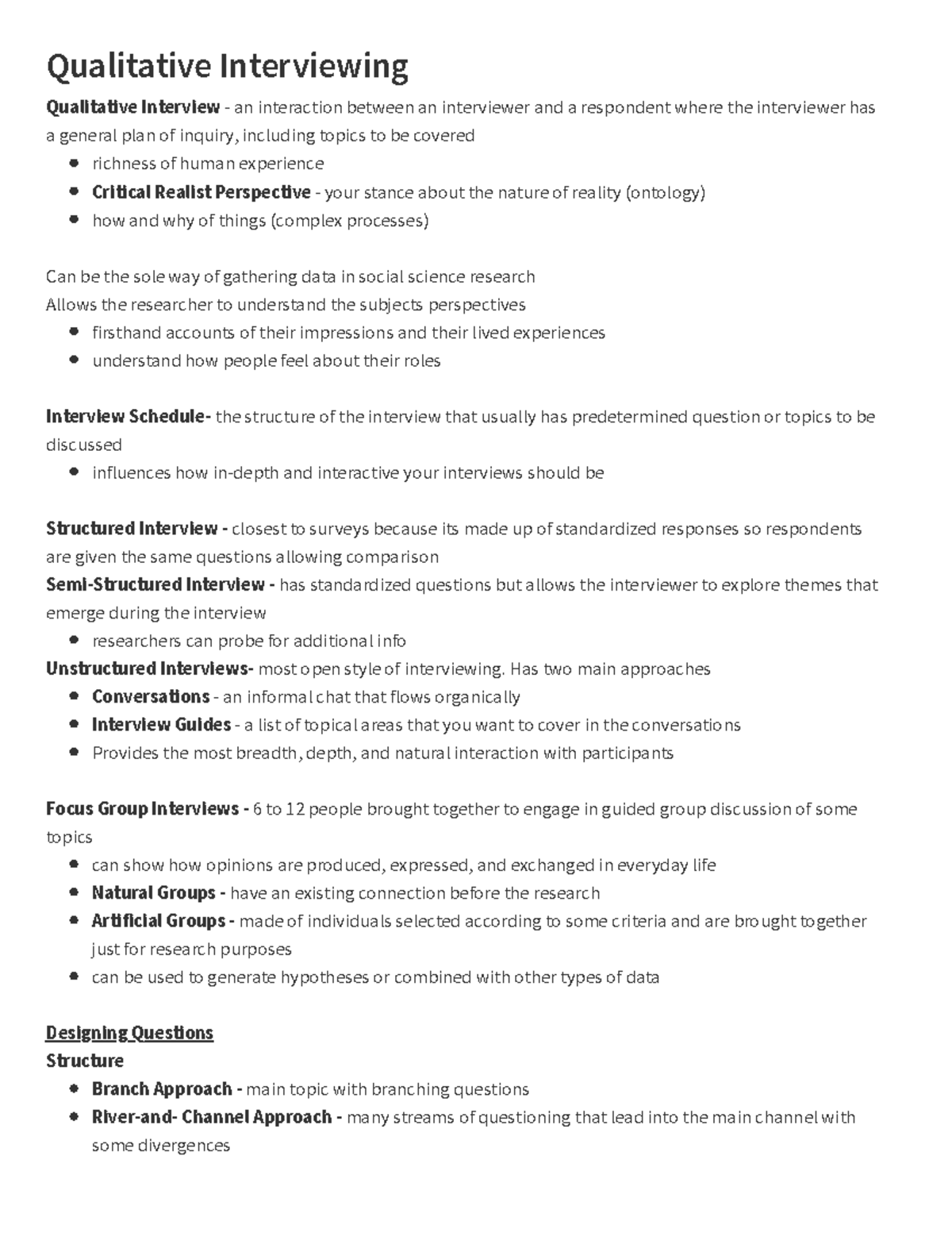Qualitative Interviewing: Methods Techniques and Considerations - Studocu