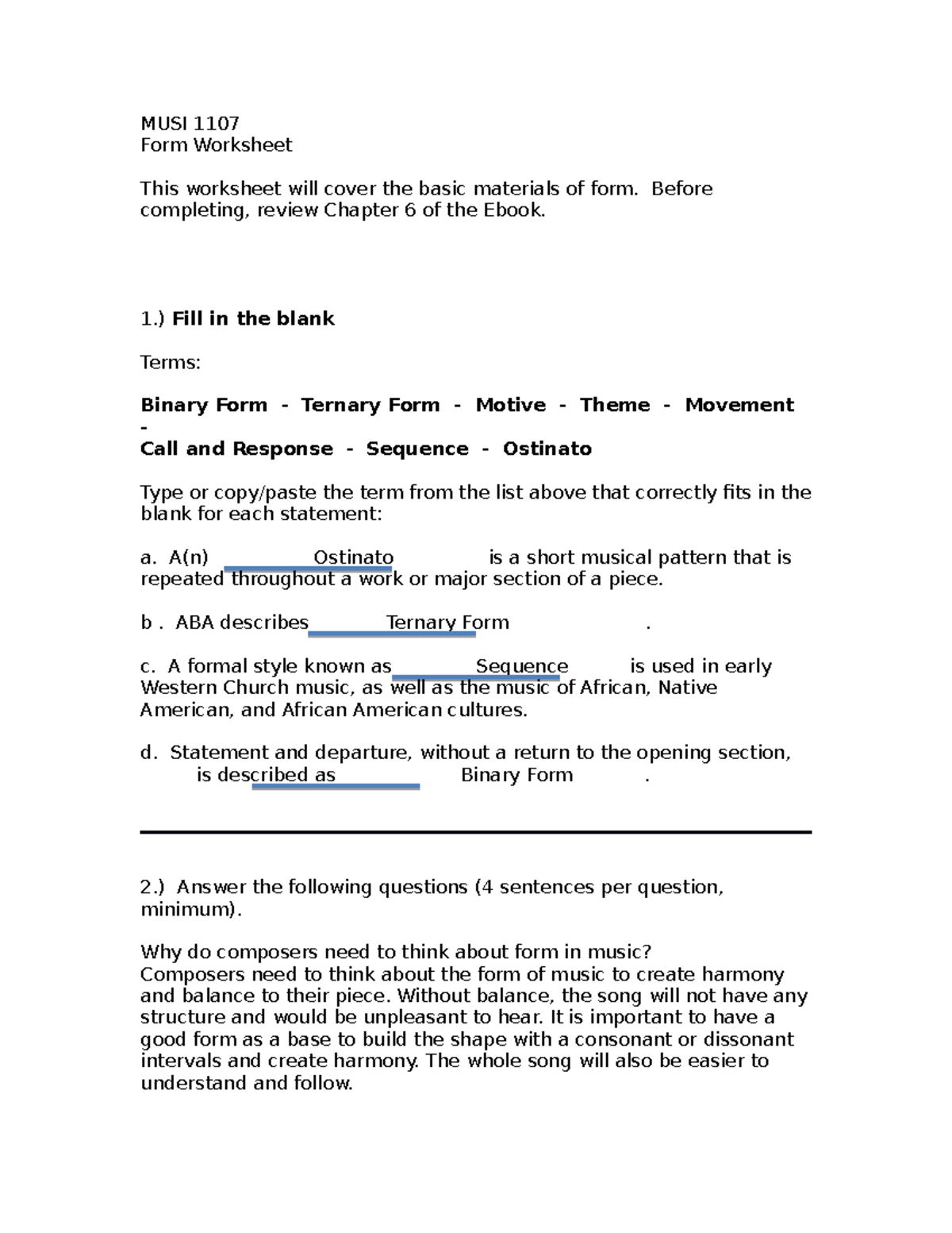 Worksheet LM2 - Week 2 Questions - MUSI 1107 Form Worksheet This ...