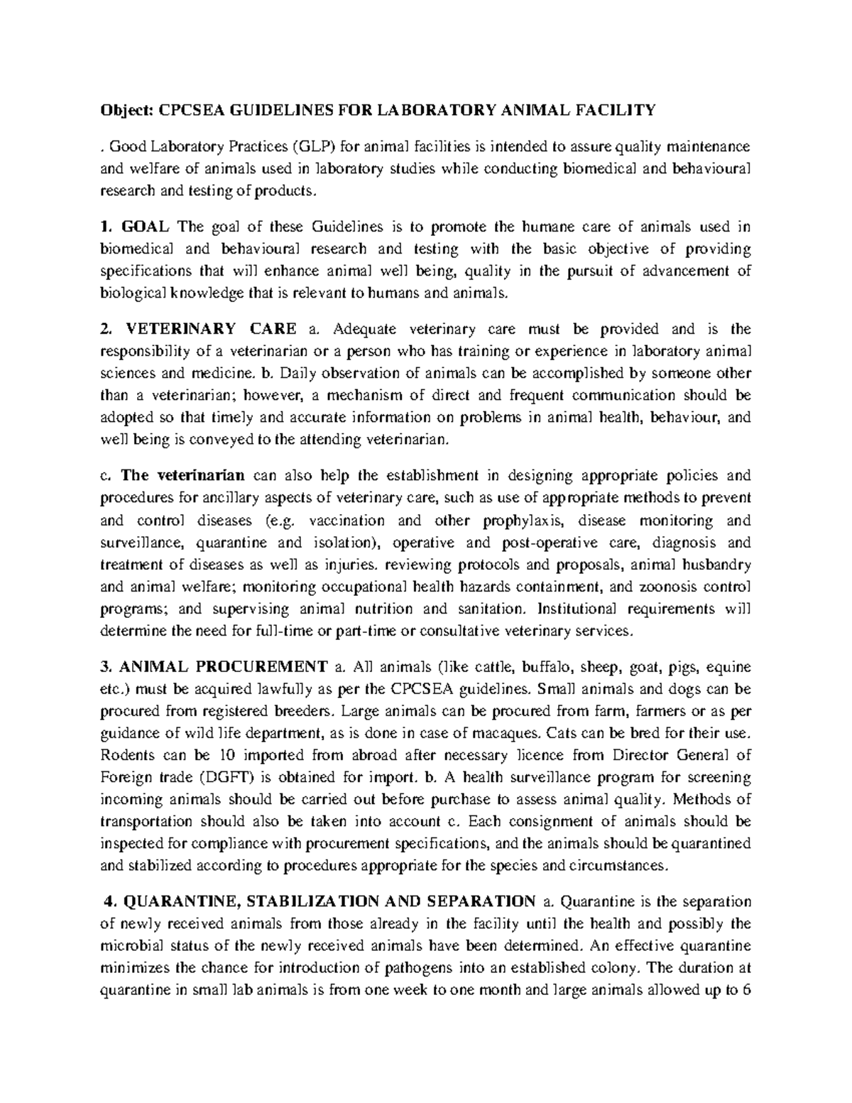 Cpcseapractical guideline Object CPCSEA GUIDELINES FOR LABORATORY
