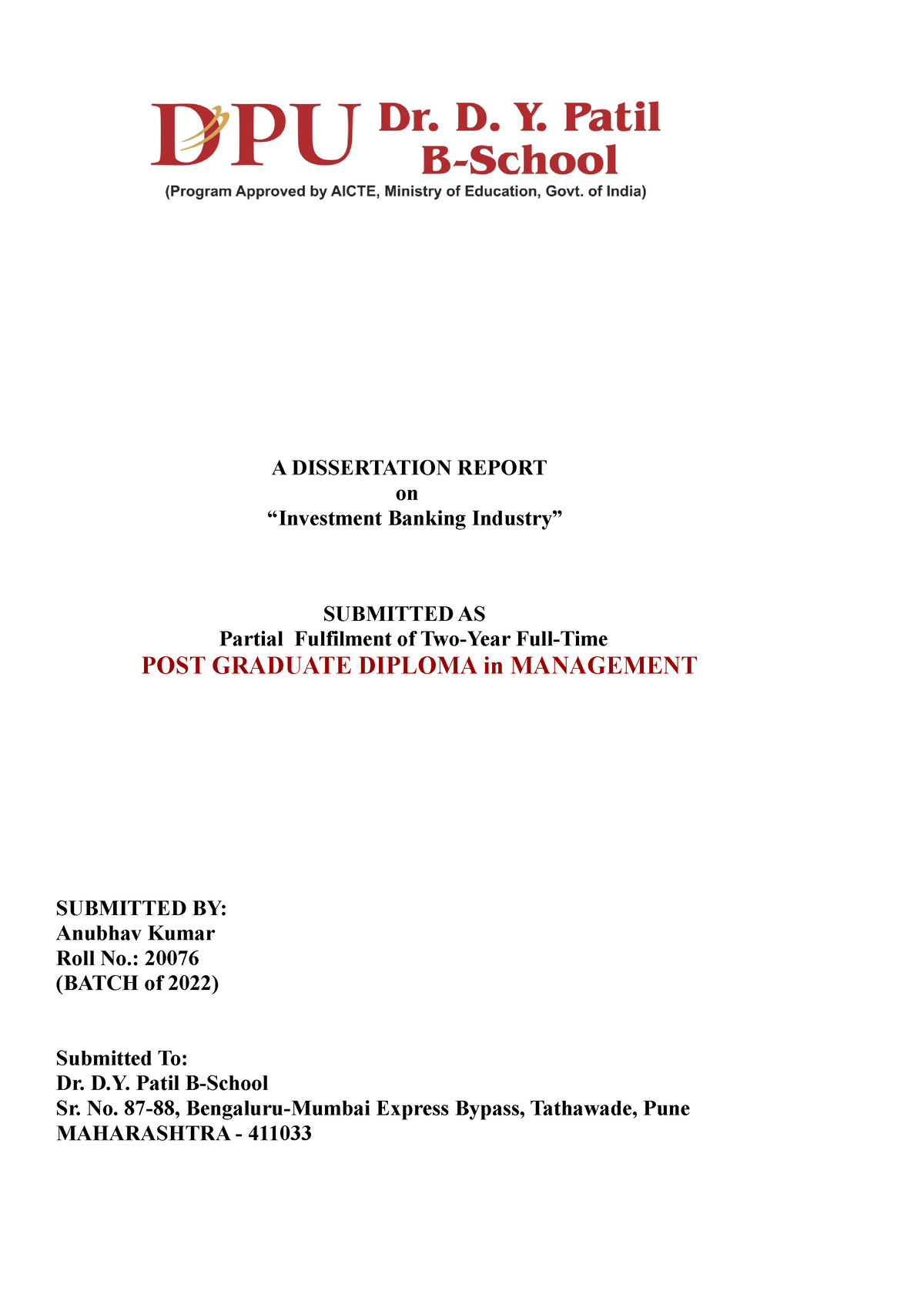 investment banking dissertation