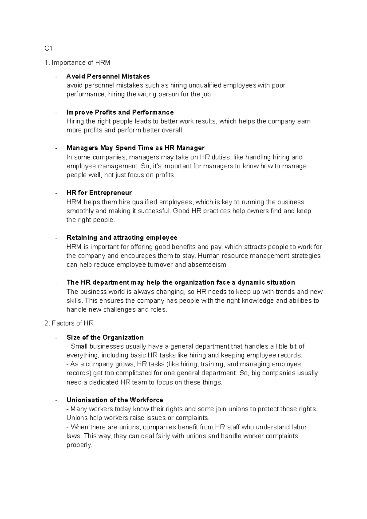 HR - A LITTLE IMPORTANT NOTES OF CHAPTER 1 TO CHAPTER 4 ABOUT HR - C ...