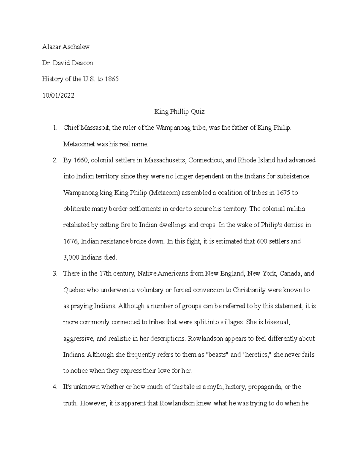 King Phillip Quiz - Good, solid paragraph for each of these. You should ...