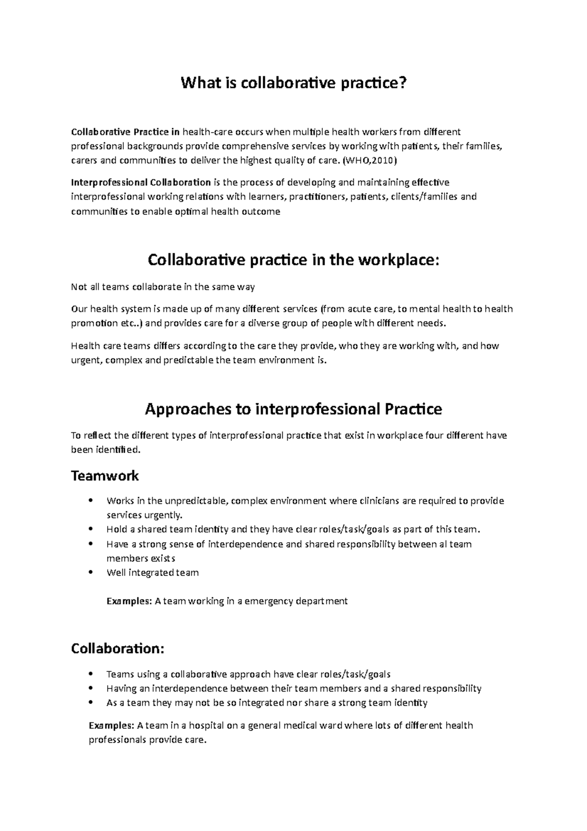 HBS345 - Week 1 Collaborative Practice Notes - What is collaborative ...