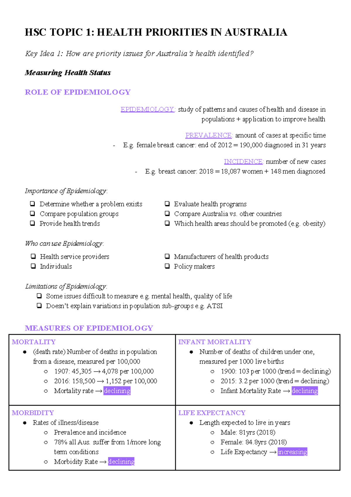 Health Priorities - Yes - HSC TOPIC 1: HEALTH PRIORITIES IN AUSTRALIA ...