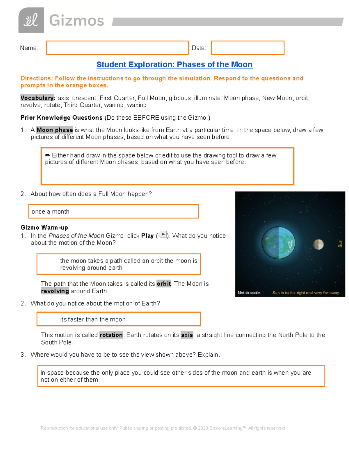 Phases of the Moon Gizmo - Name: Date: Student Exploration: Phases of ...