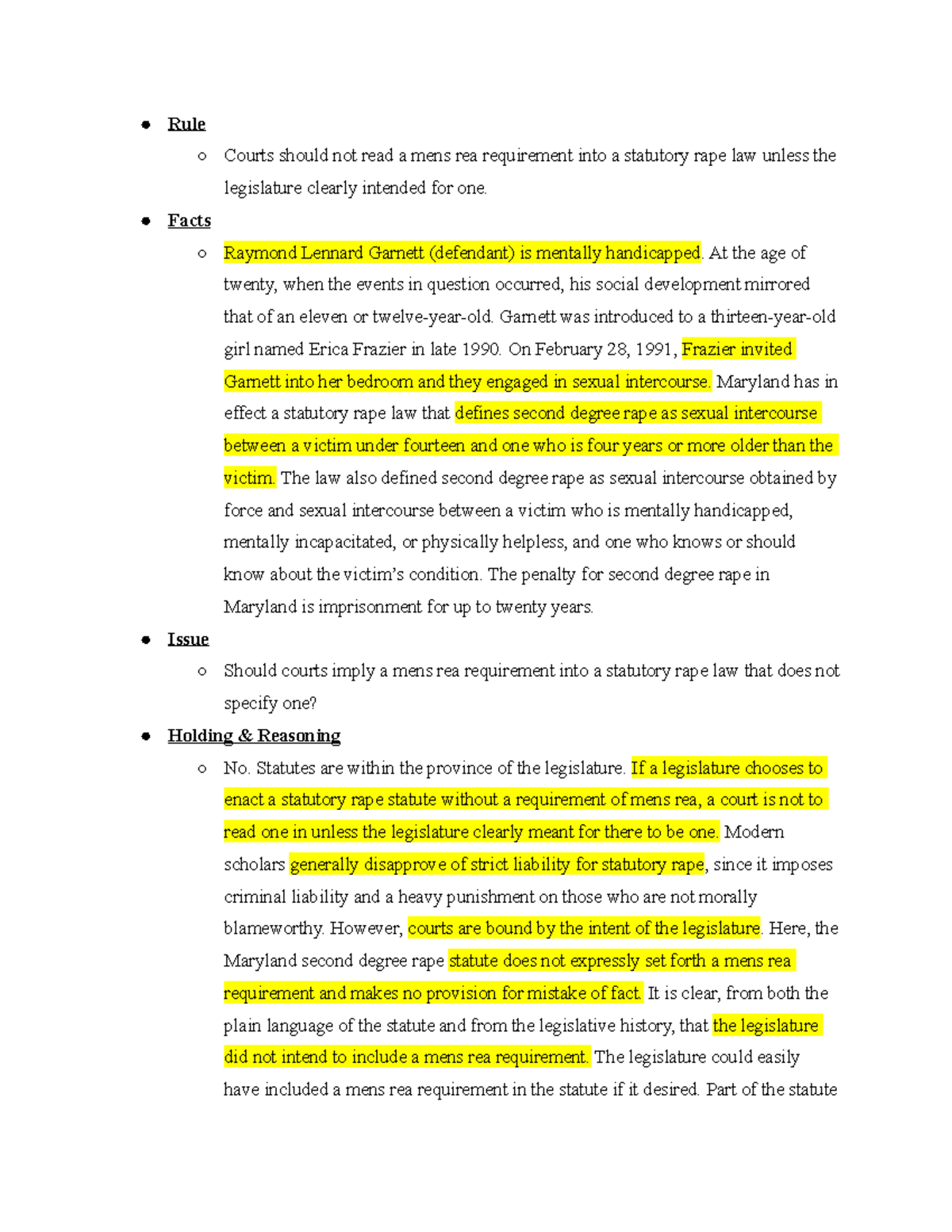 Crim Law 2022- Garnett V. State - Rule Courts Should Not Read A Mens 