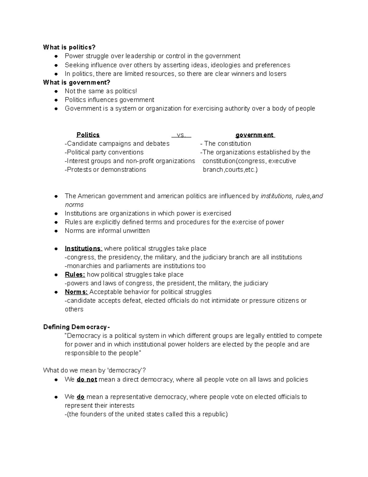 Polysci notes 1 - What is politics? Power struggle over leadership or ...