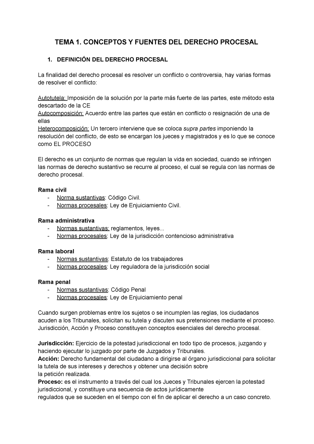 TEMA 1 Procesal - TEMA 1. CONCEPTOS Y FUENTES DEL DERECHO PROCESAL 1 ...