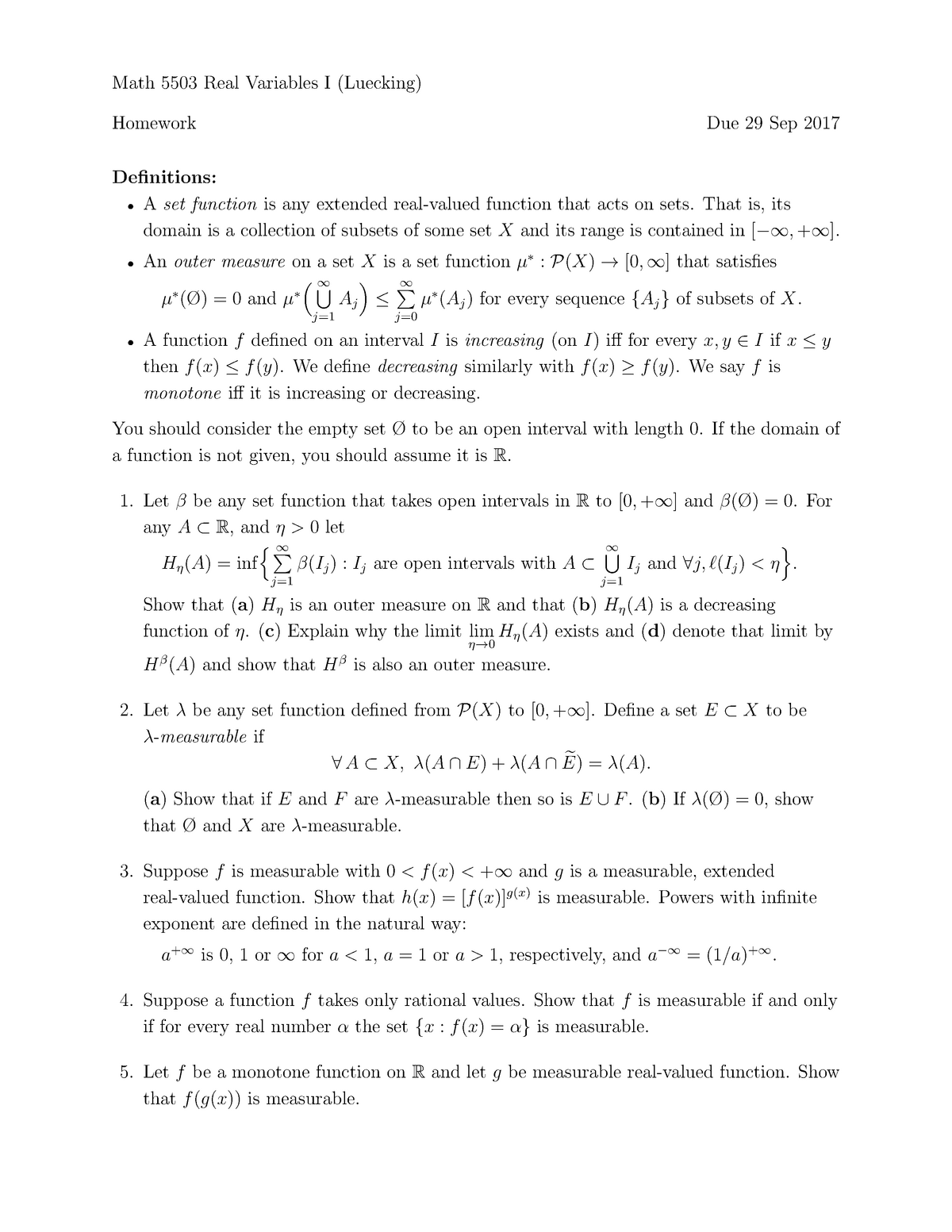 Homework 02 Real Variables I Studocu