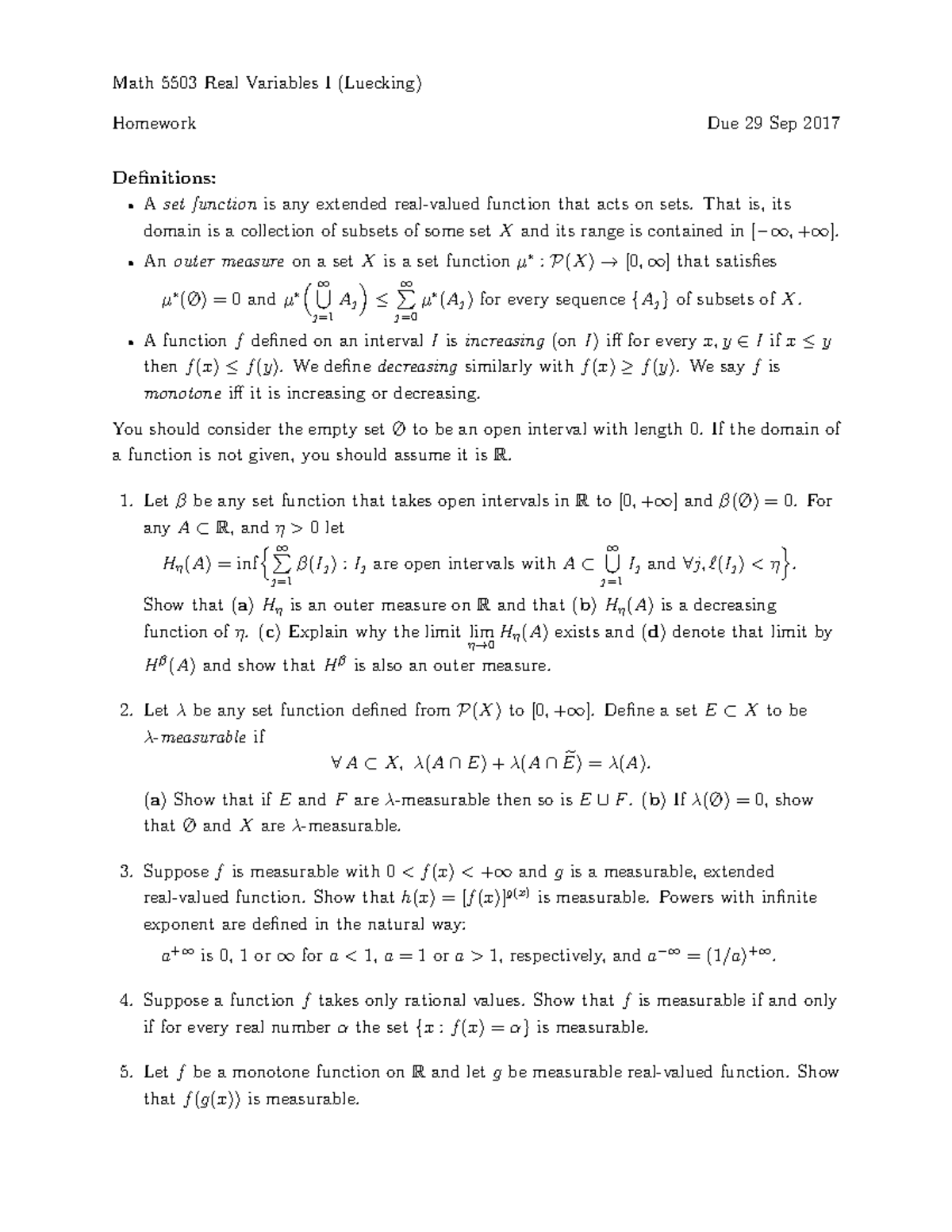 Homework 02 Real Variables I Studocu