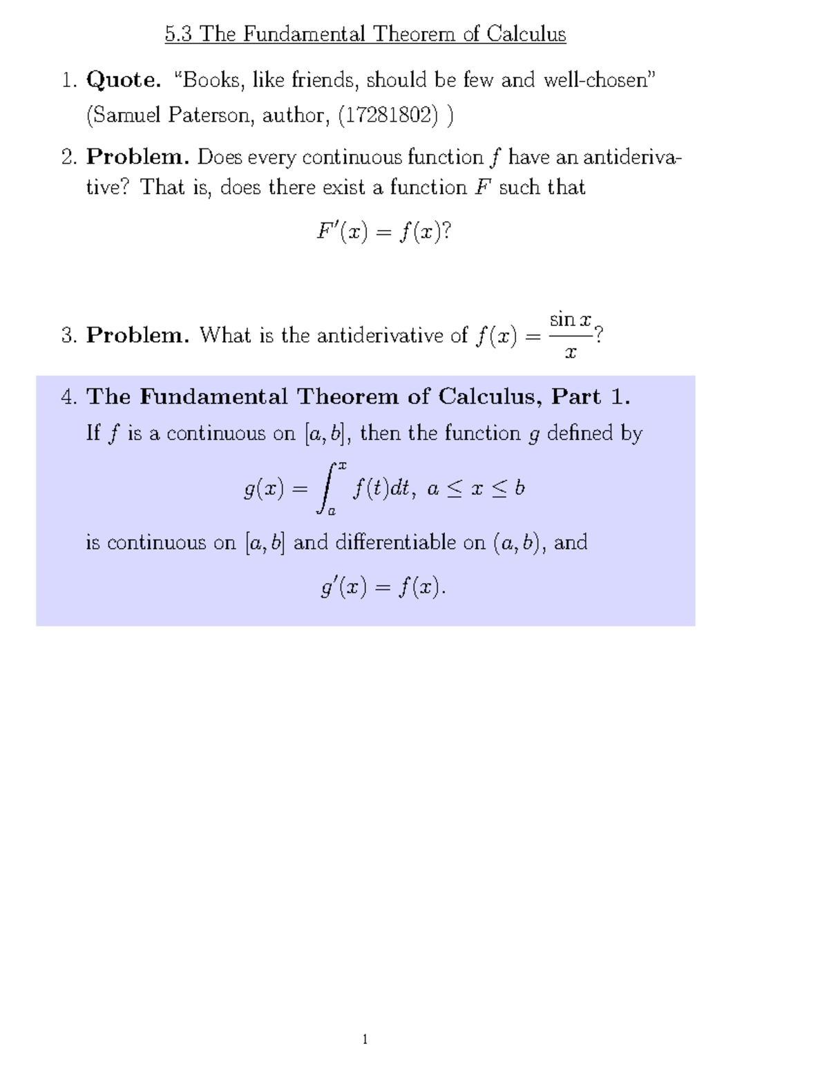 Sec5 - MSE - 5 The Fundamental Theorem of Calculus Quote. “Books, like ...