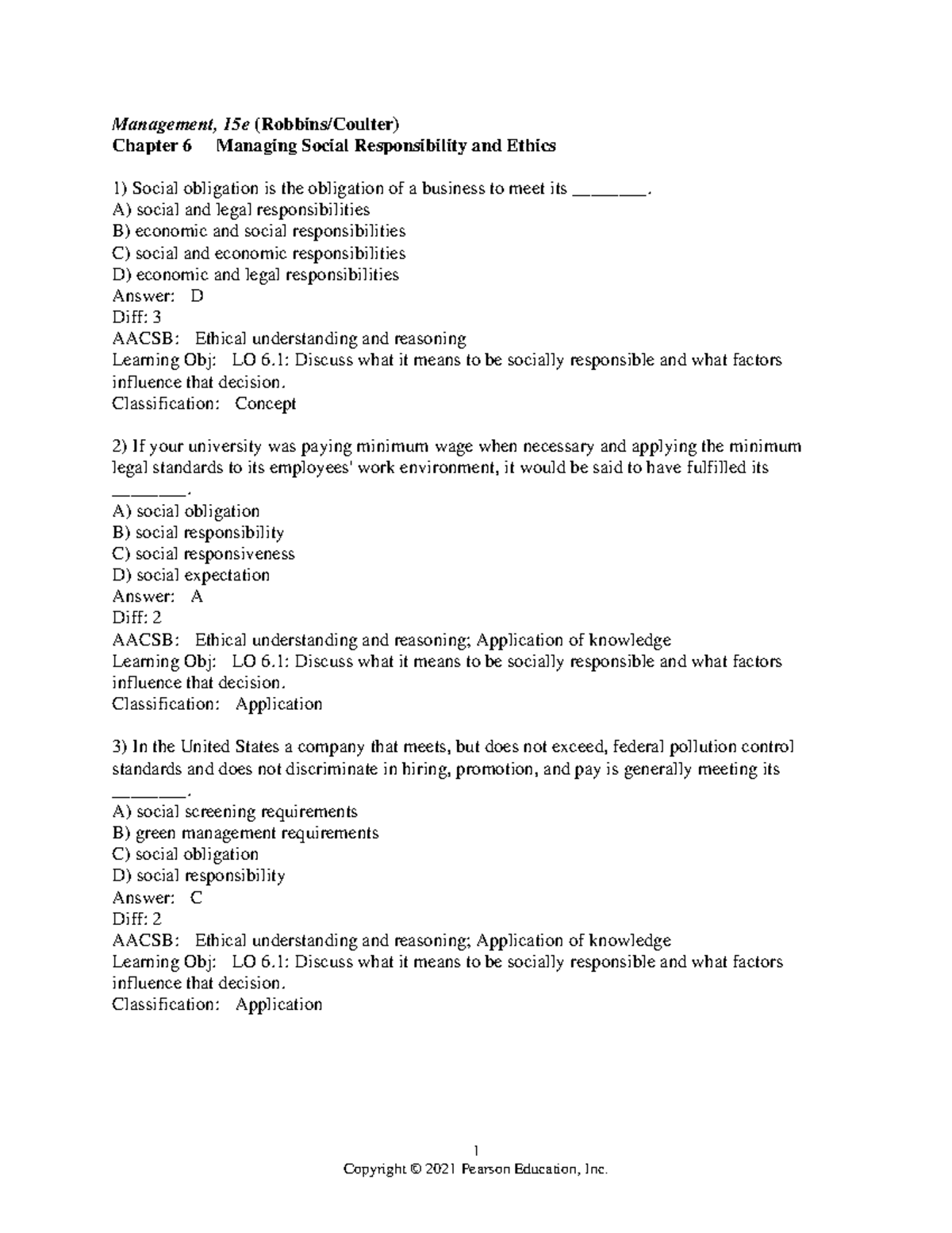 Management Chapter 6 Question Bank - 1 Management, 15e (Robbins/Coulter ...