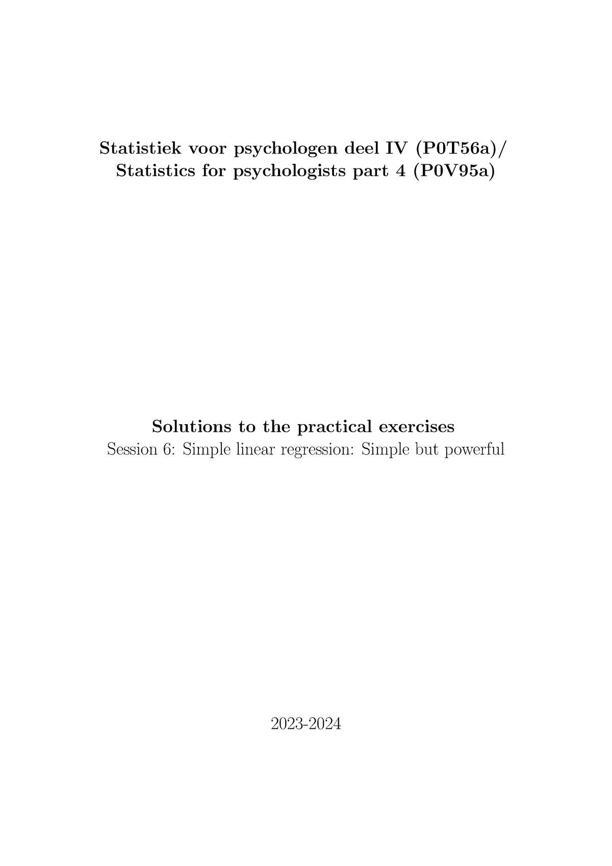 Session 6 Solutions Statistics 4 - Statistiek Voor Psychologen Deel IV ...