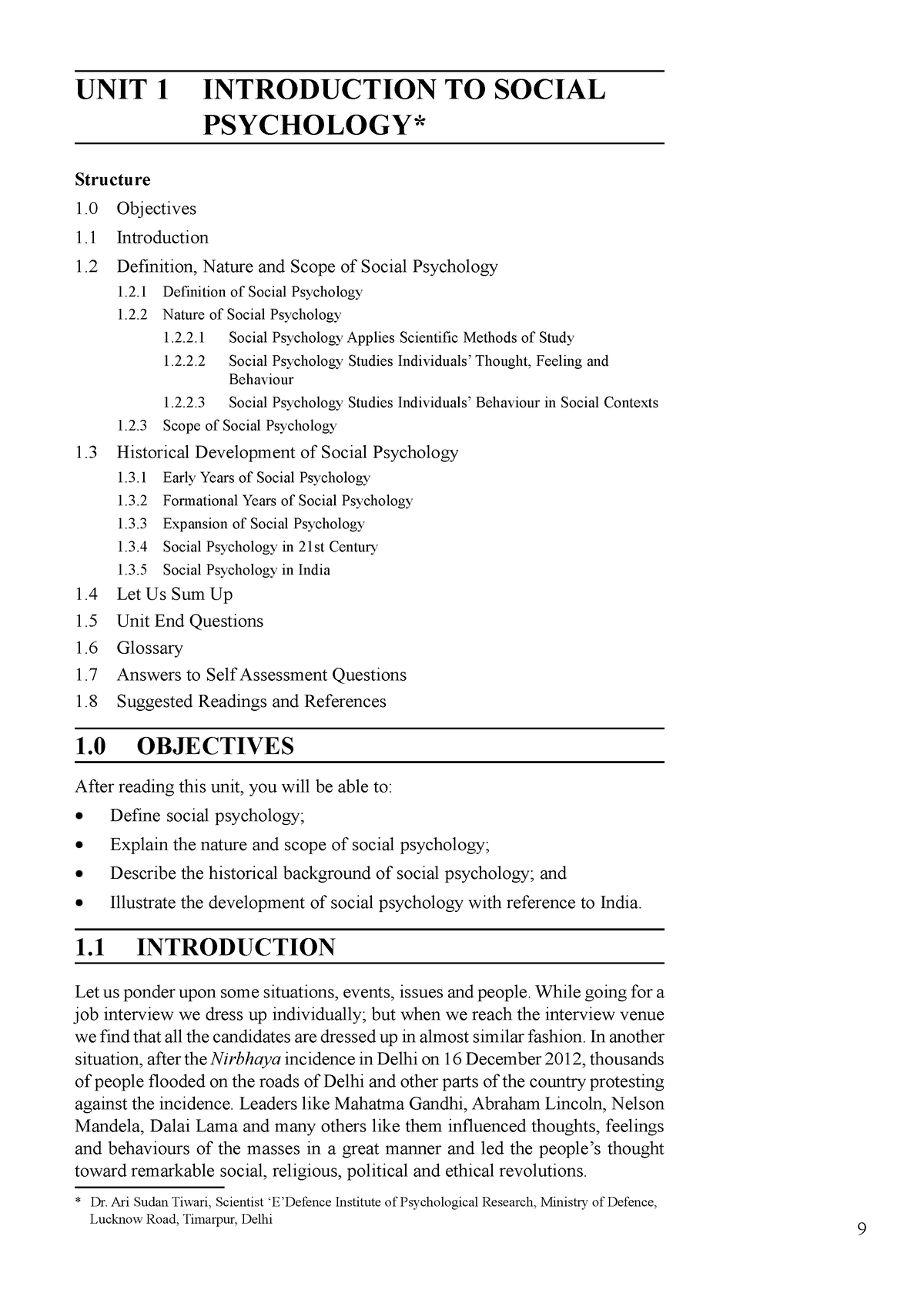 Unit-1 - unit ASP - UNIT 1 INTRODUCTION TO SOCIAL Psychology PSYCHOLOGY ...