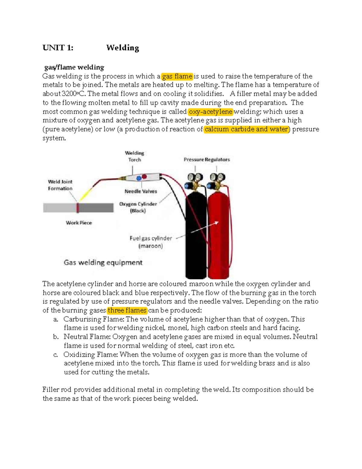 2.0 Welding - UNIT 1: Welding gas/flame welding Gas welding is the ...
