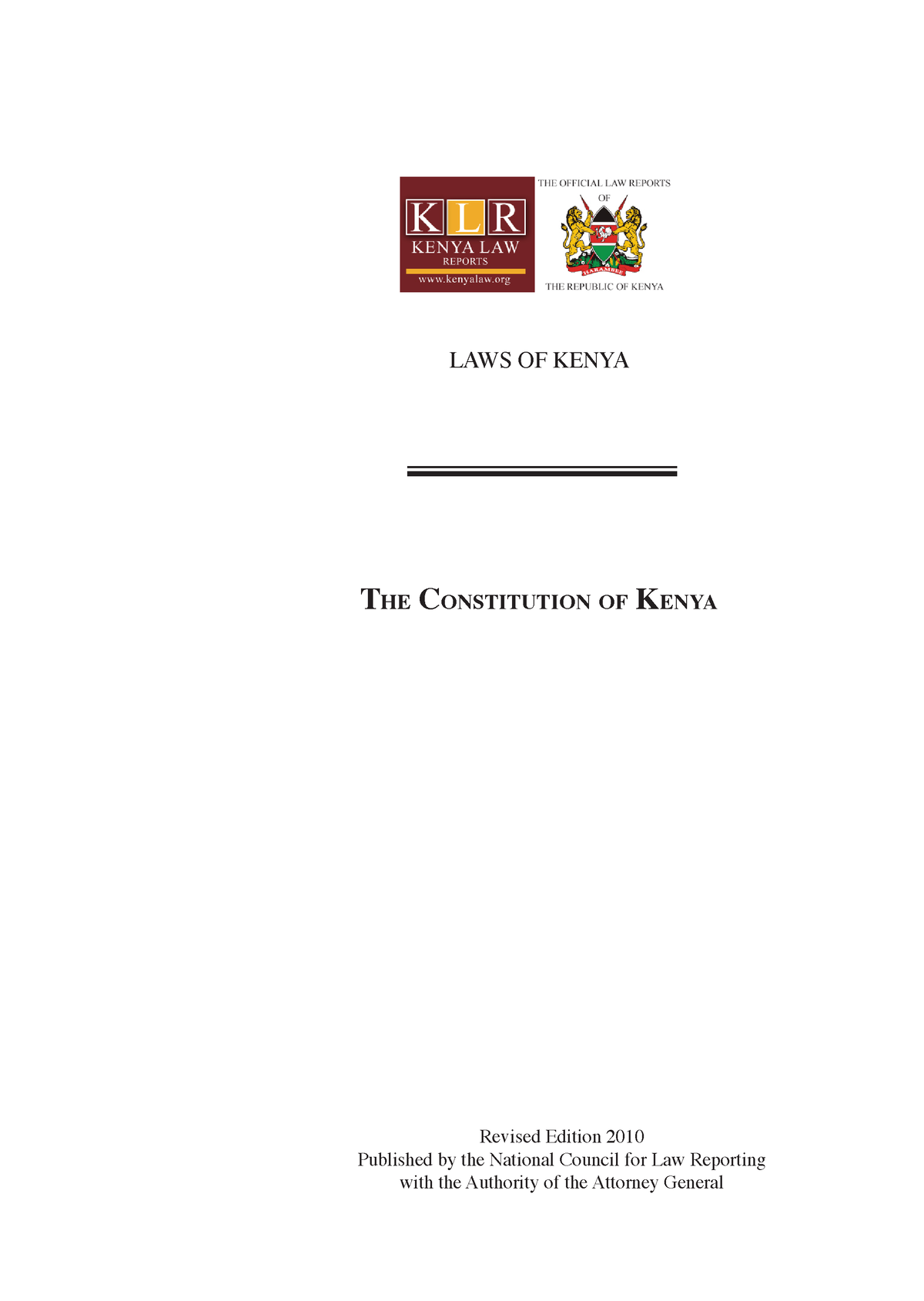 Kenya Constitution,2010 - LAWS OF KENYA The ConsTiTuTion Of Kenya ...