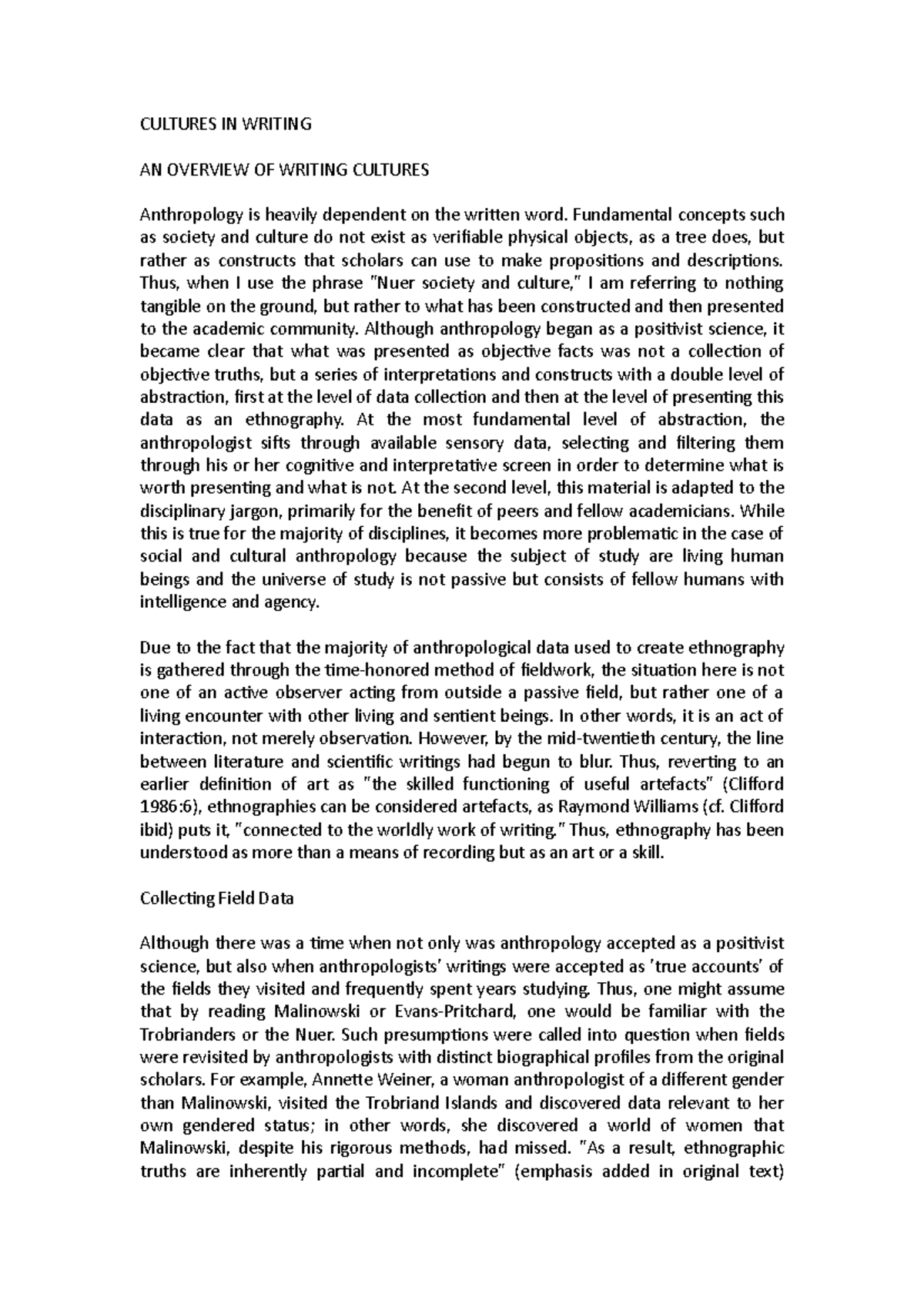 Cultures IN Writing - Lecture notes 11 - CULTURES IN WRITING AN ...