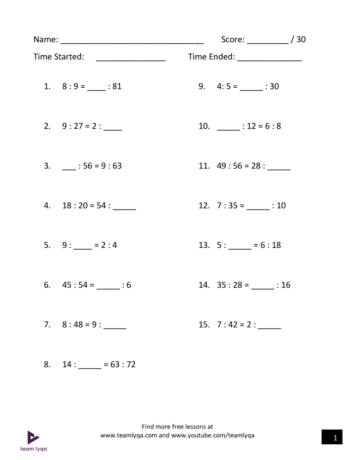 Ratio-rotation-worksheet - Find More Free Lessons At Teamlyqa And 