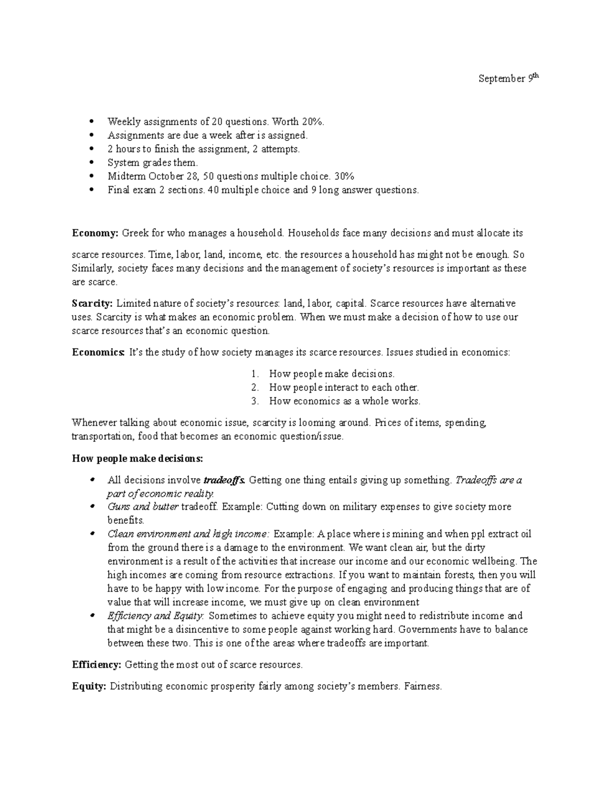 ECON1001 - Lecture Notes 1-7 - September 9th Weekly Assignments Of 20 ...