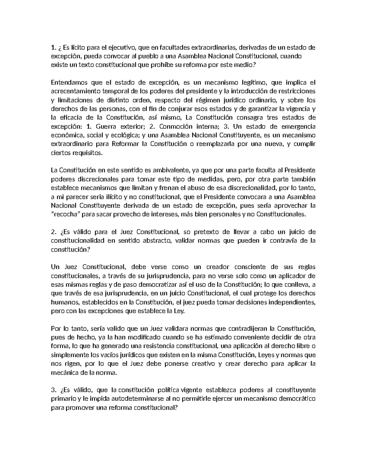 Taller Constitucionalidad - ¿ Es lícito para el ejecutivo, que en ...