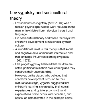 Lev vygotsky and sociocultural theory Lev vygotsky and