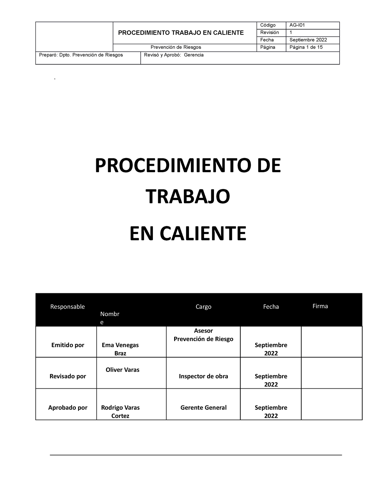 Procedimientos Trabajos En Caliente - PROCEDIMIENTO TRABAJO EN CALIENTE ...