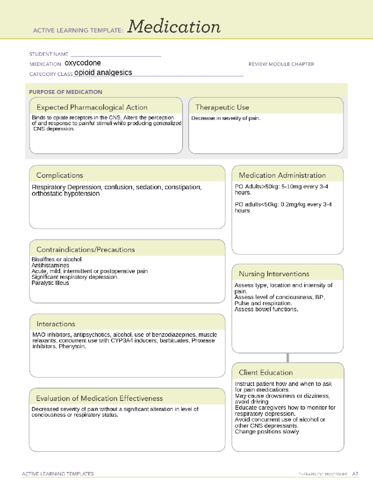 Oxycodone - Drug Card - NSG3022 - Studocu