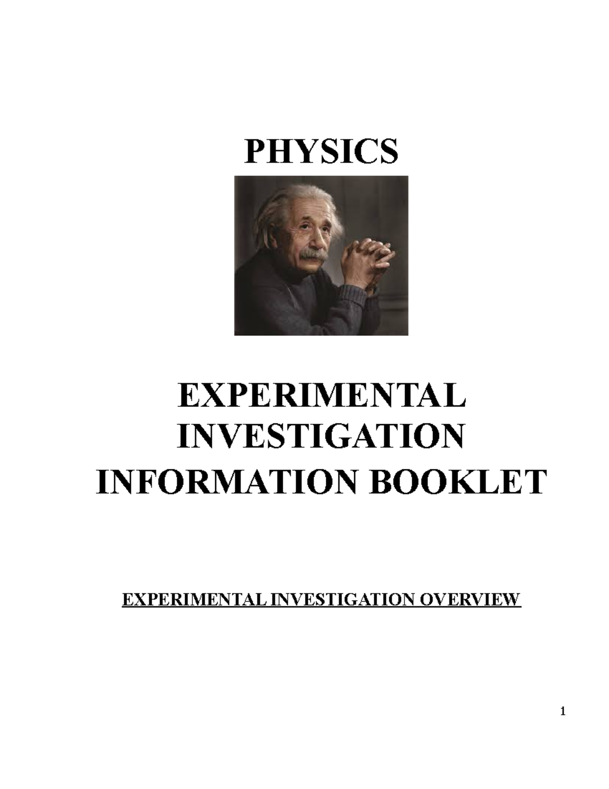 EPI Student logbook Chemistry sheet PHYSICS EXPERIMENTAL INVESTIGATION INFORMATION BOOKLET