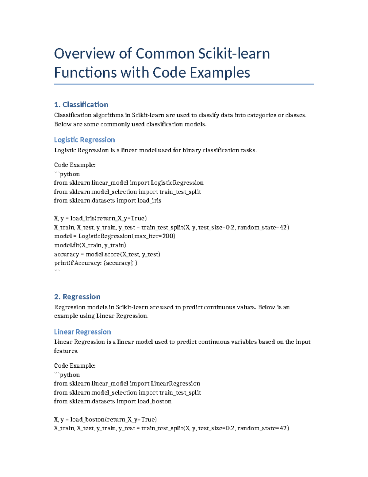 Scikit learn Functions and Examples - Overview of Common Scikit-learn ...