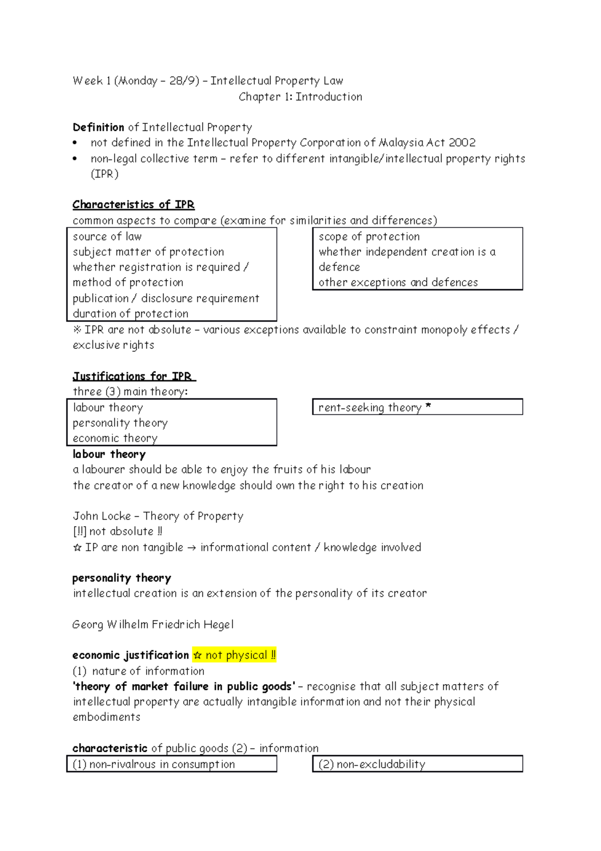 Introduction Chapter 1 - Week 1 (Monday – 28/9) – Intellectual Property ...