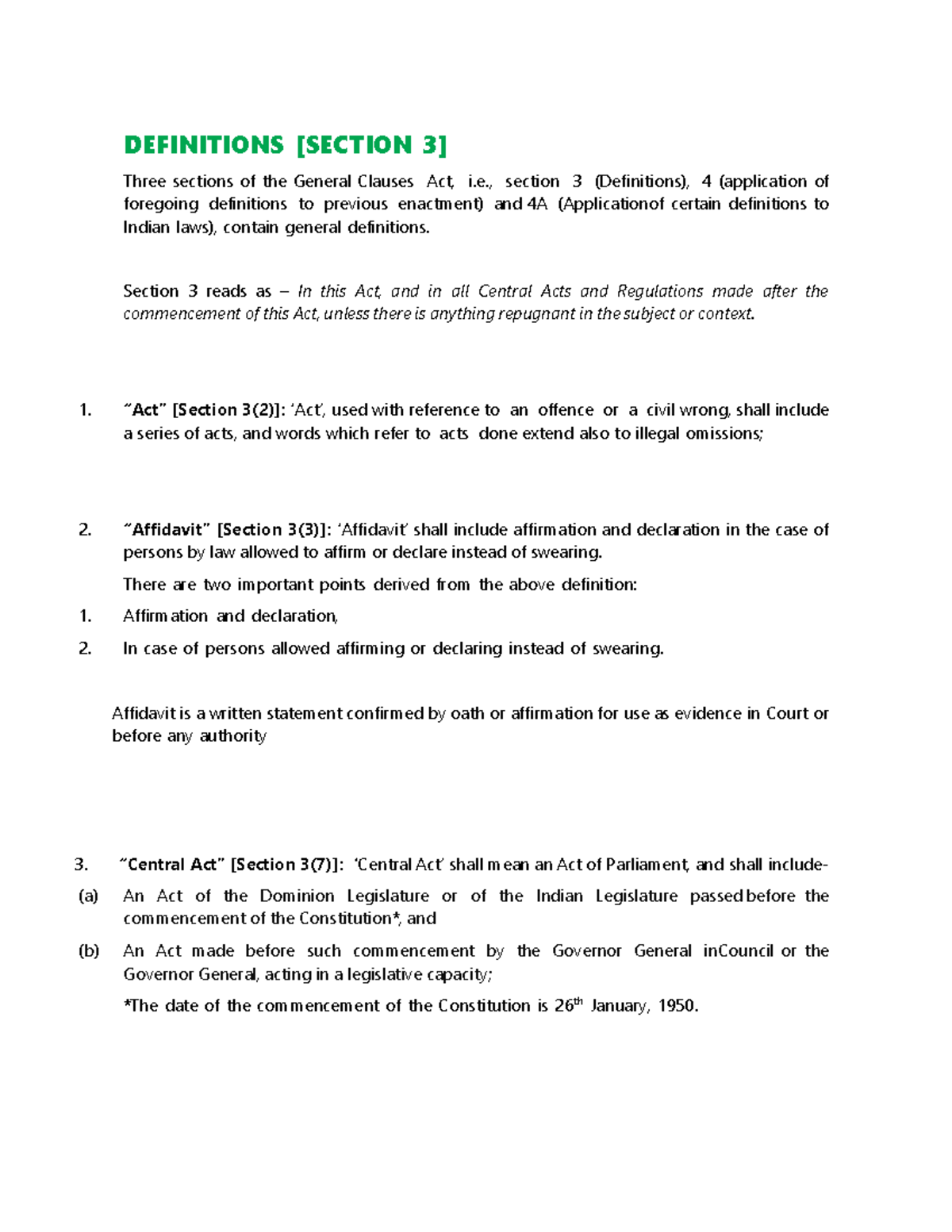 GC ACT DEFINITIONS [SECTION 3] Three sections of the General Clauses