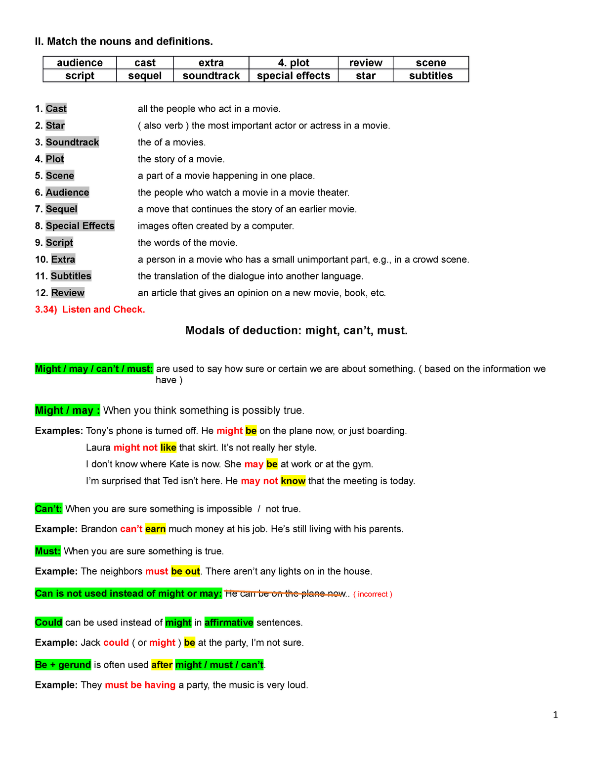 7 Modals Of Deduction Might Can T Must II Match The Nouns And 