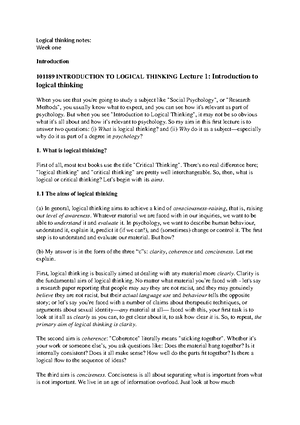 Learning Guide - School of Psychology 101189 Introduction to Logical ...