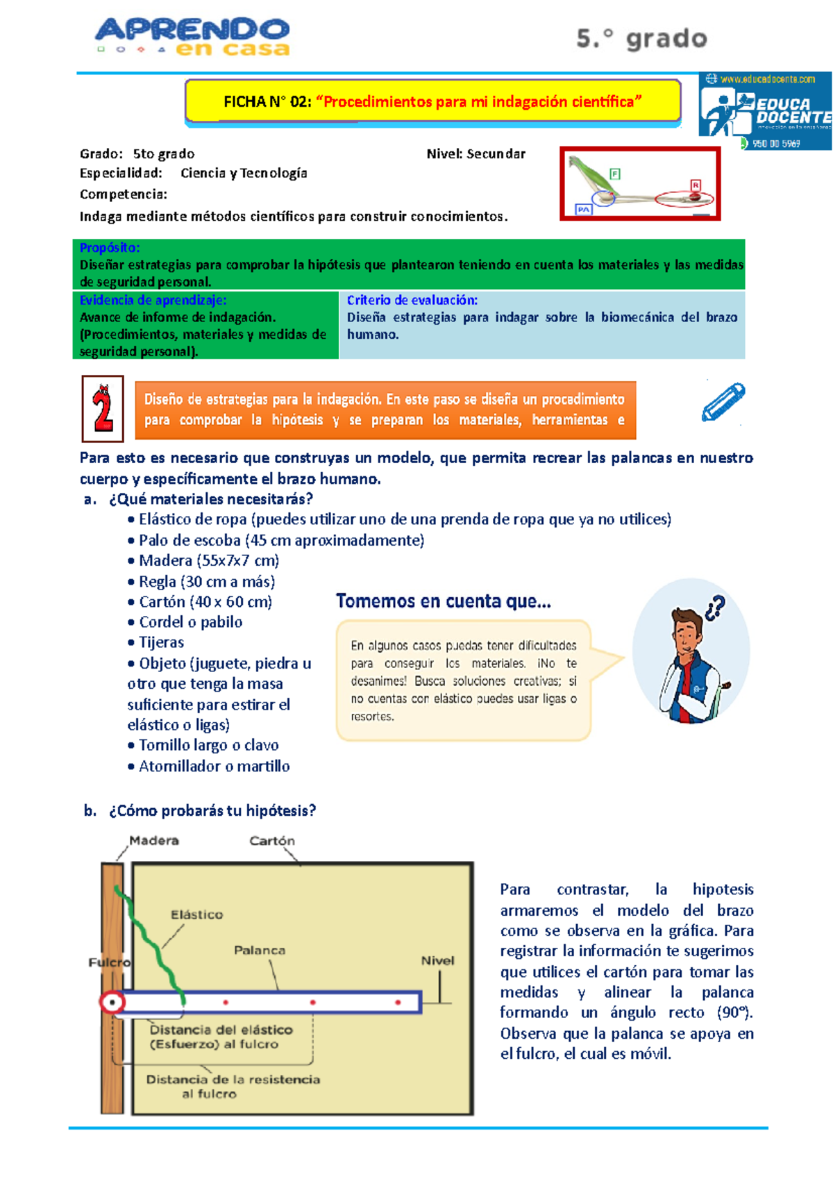 Ficha 2 sem1 5exp ct 5° grado oficial - Grado: 5to grado Nivel ...