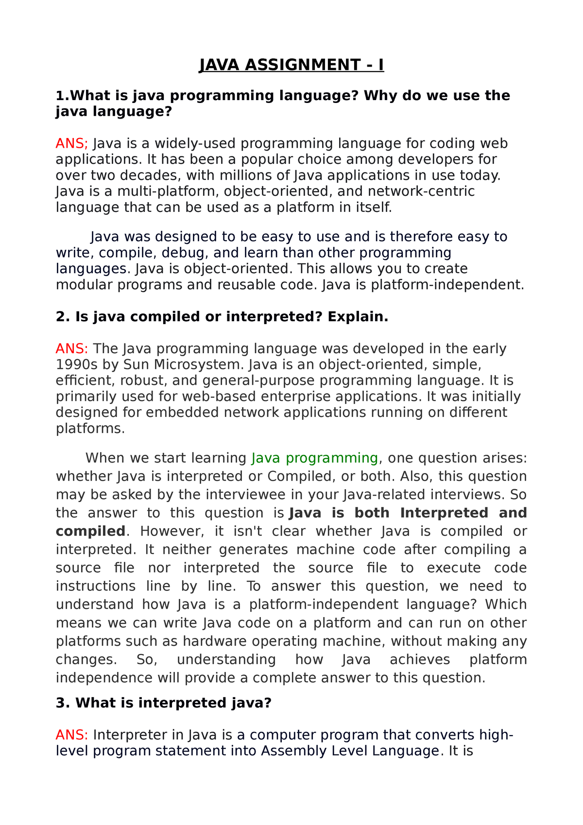 java assignment 1