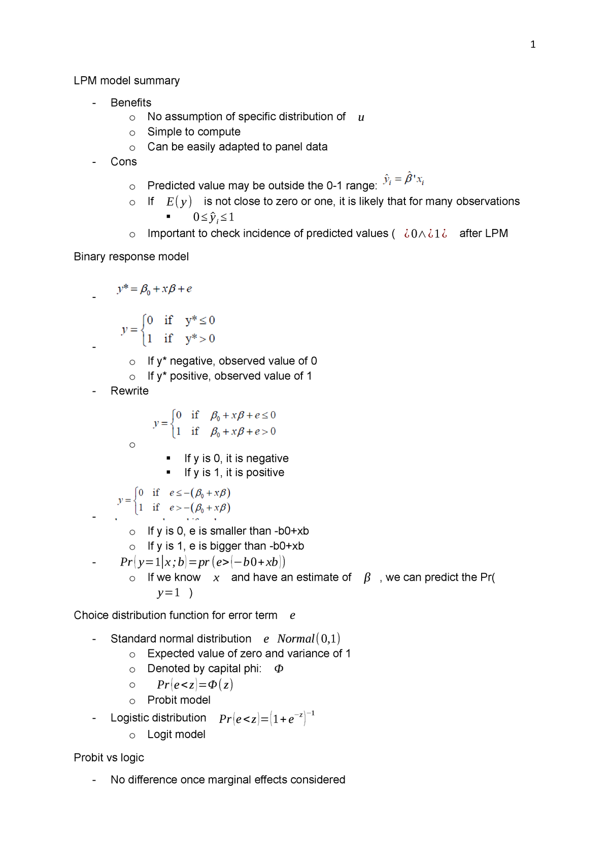 Lpm Model Summary - 1 Lpm Model Summary Benefits O No Assumption Of 