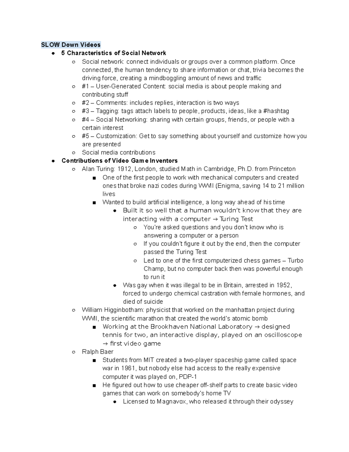 Week 10 Notes Mr. B MASC101 - SLOW Down Videos 5 Characteristics of ...