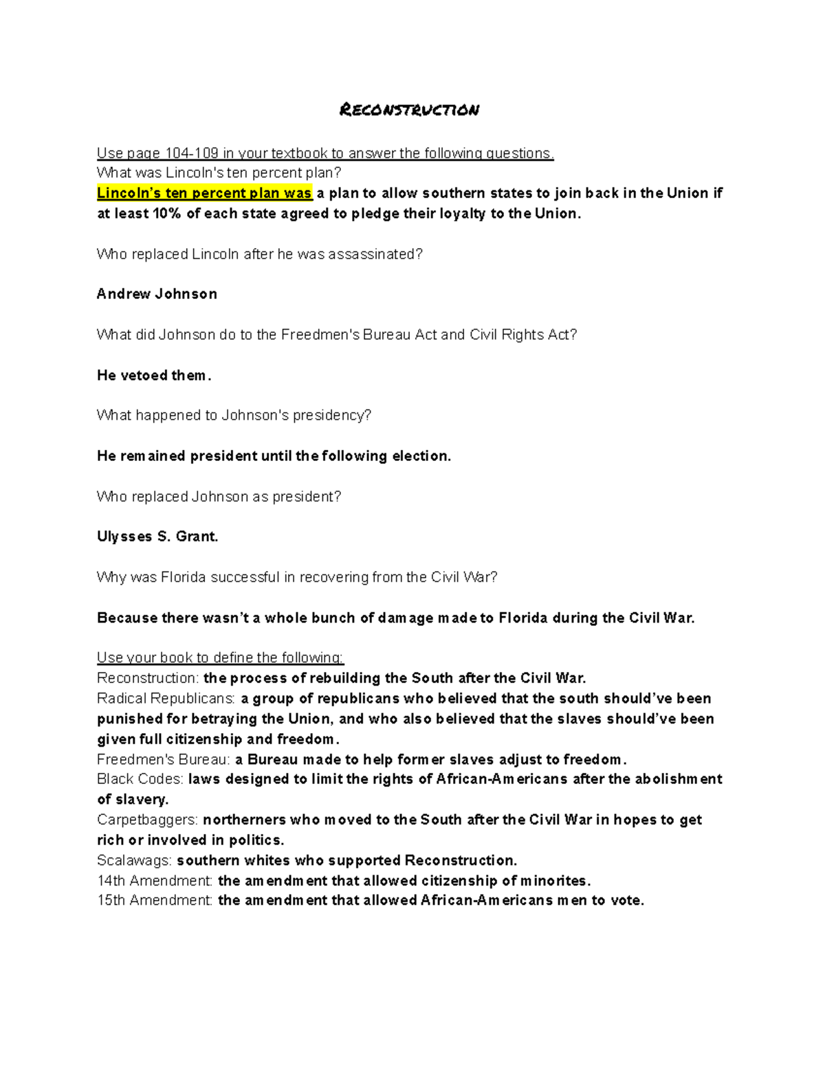 Copy of Copy of Reconstruction - Reconstruction Use page 104-109 in ...