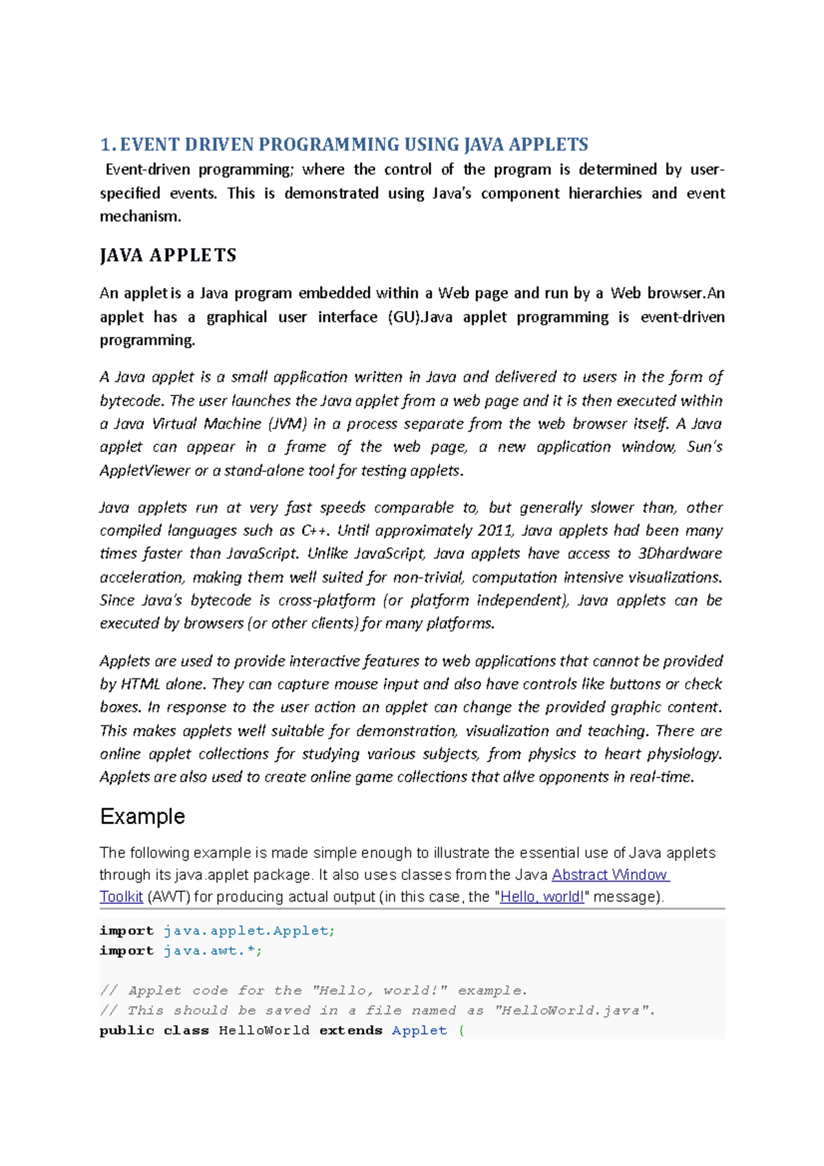 JSP-3rd module - 1. EVENT DRIVEN PROGRAMMING USING JAVA APPLETS Event ...
