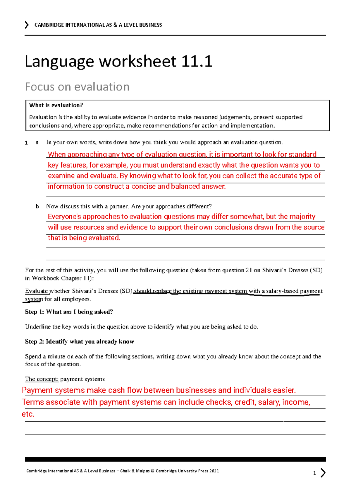 Kami Export - ASAL Business worksheet 11 - Language worksheet 11. Focus ...