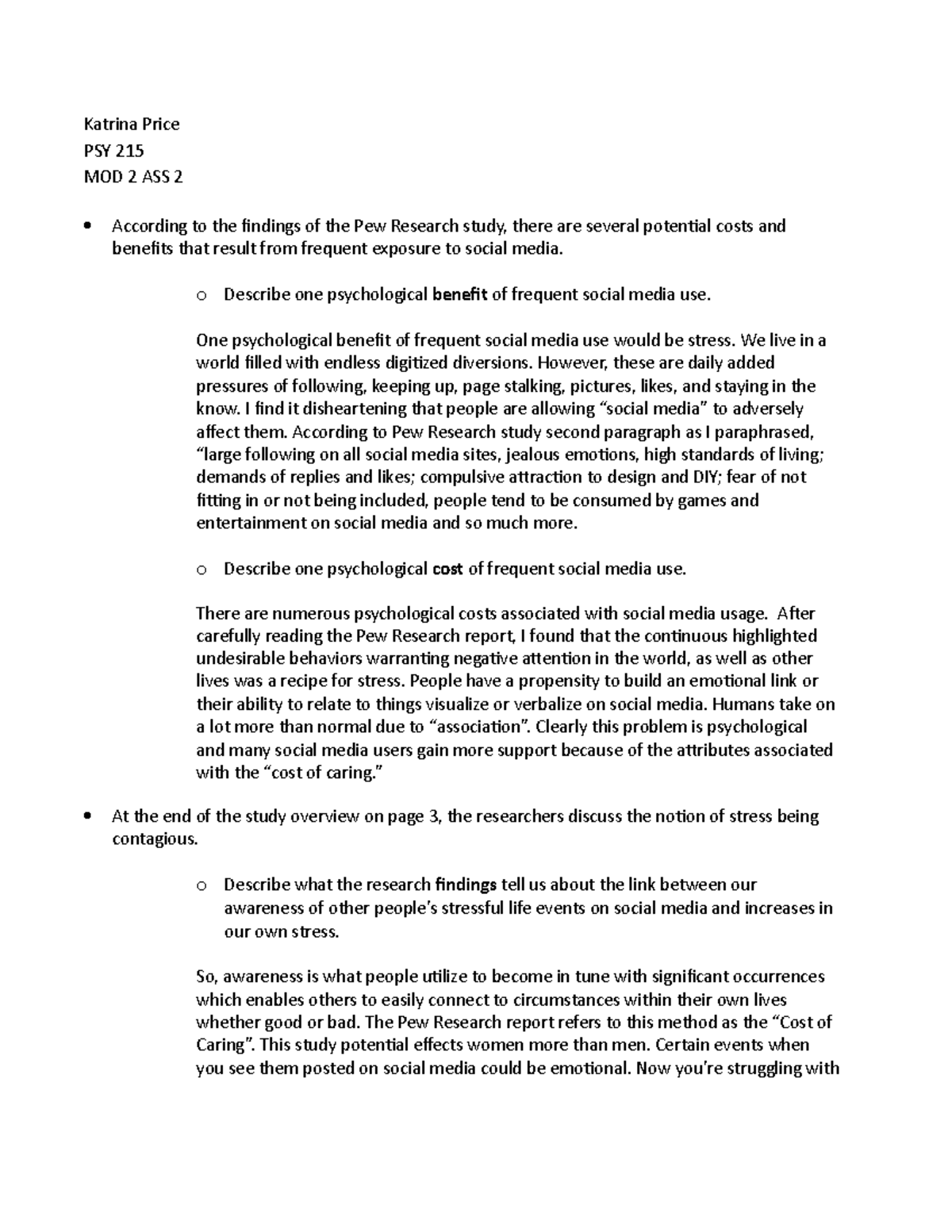 MOD AS2 - module 2 perfect score - Katrina Price PSY 215 MOD 2 ASS 2 ...