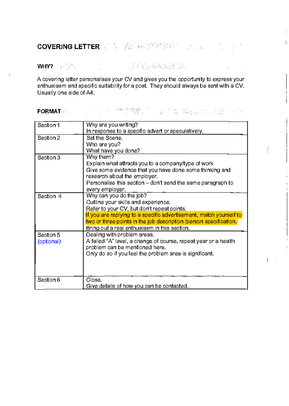 Cover Letter Sheet - notes - COVERING LETTER WHY? A covering letter ...