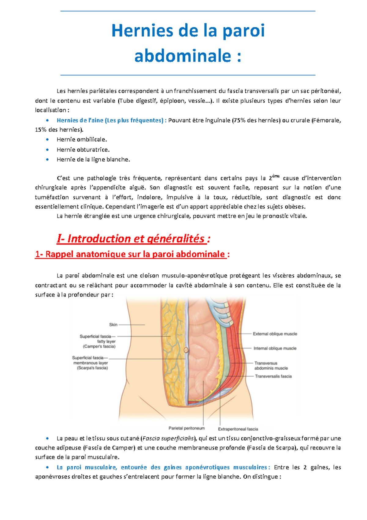 Hernies de la paroi abdominale Hernies de la paroi abdominale Les hernies pariétales Studocu