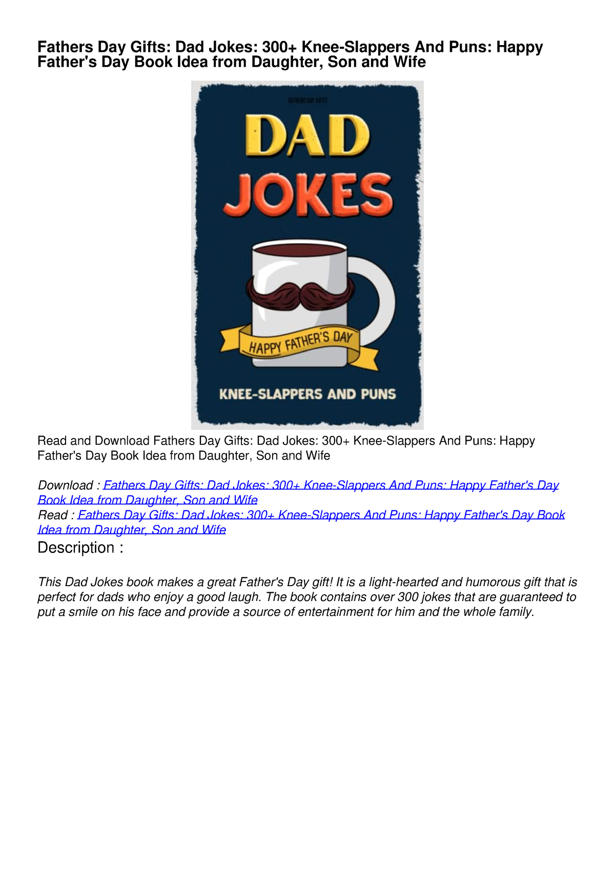 DOWNLOAD [PDF] Fathers Day Gifts Dad Jokes 300+ KneeSlappers And