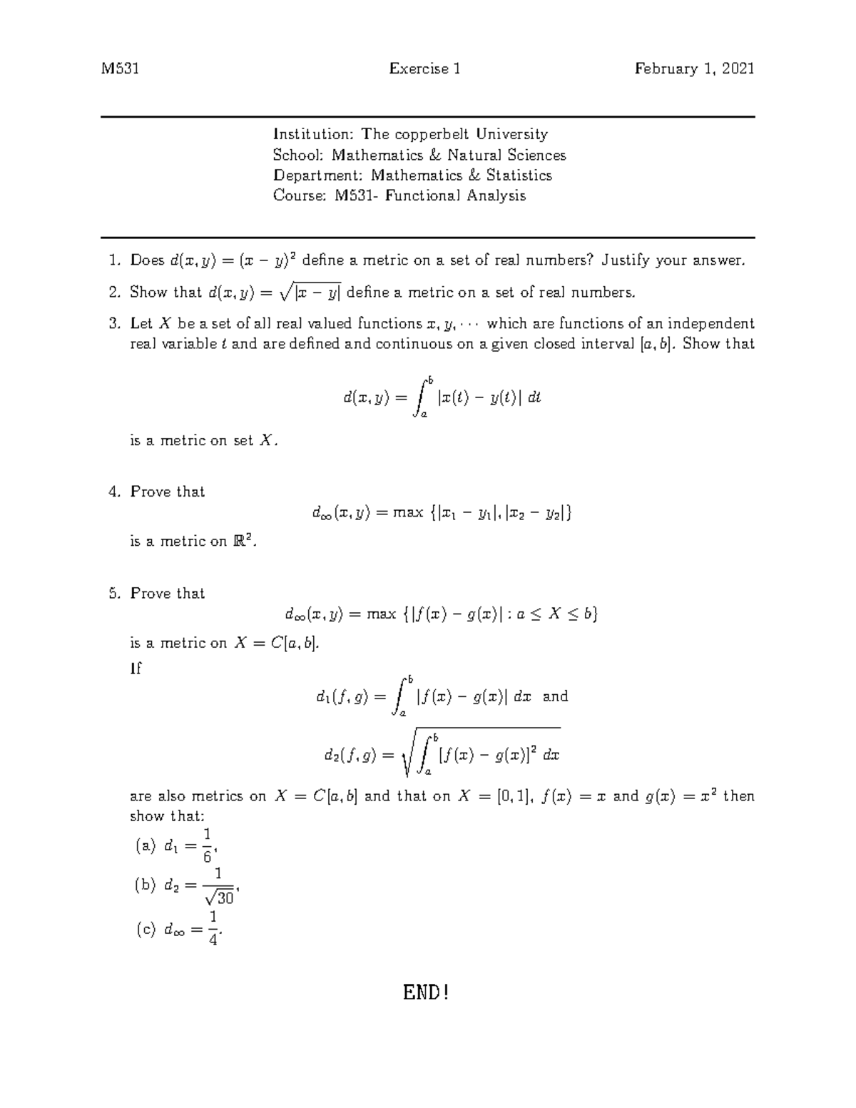 M531 exercise 1 - Introduction to functional analysis - Functional ...