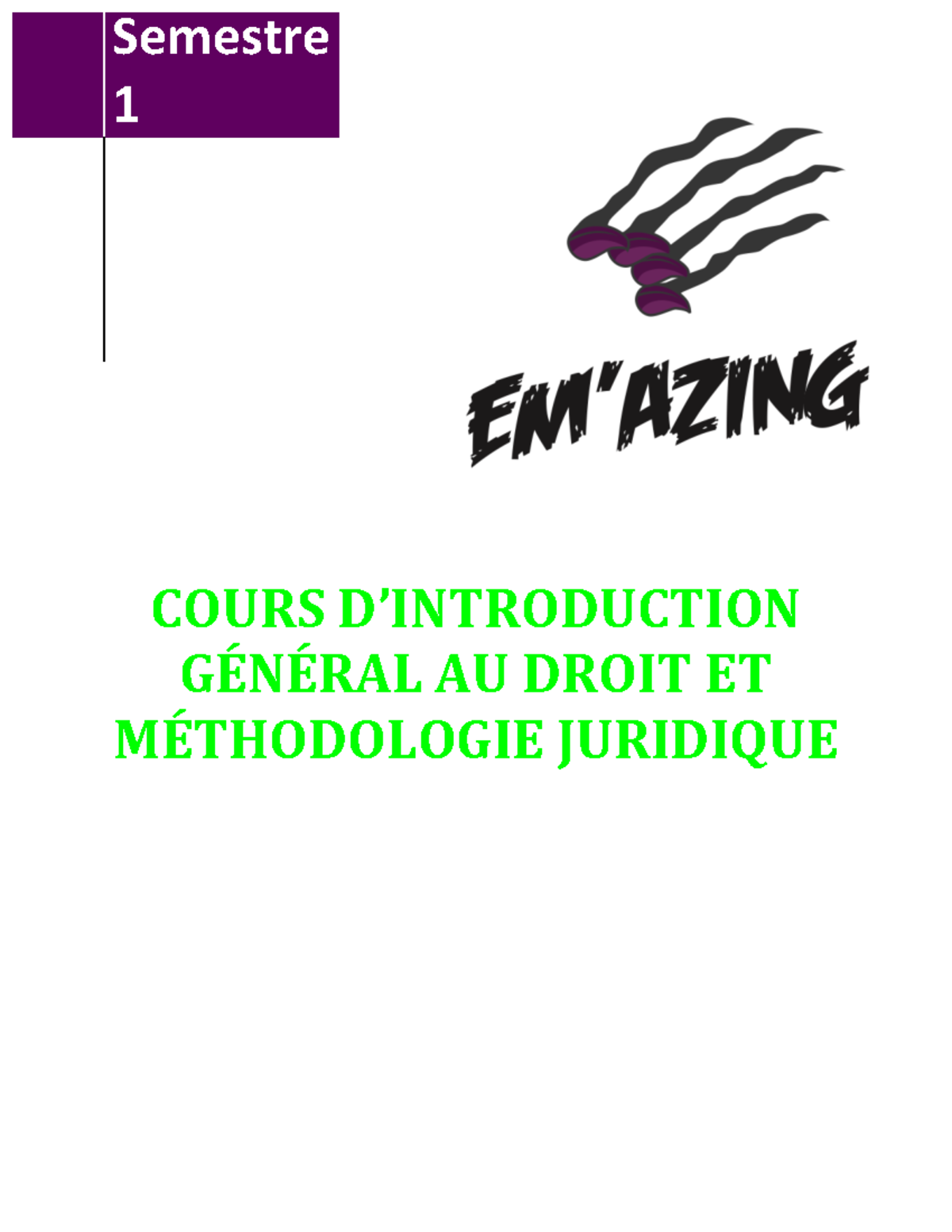 Introduction Au Droit - Semestre 1 COURS D’INTRODUCTION GÉNÉRAL AU ...